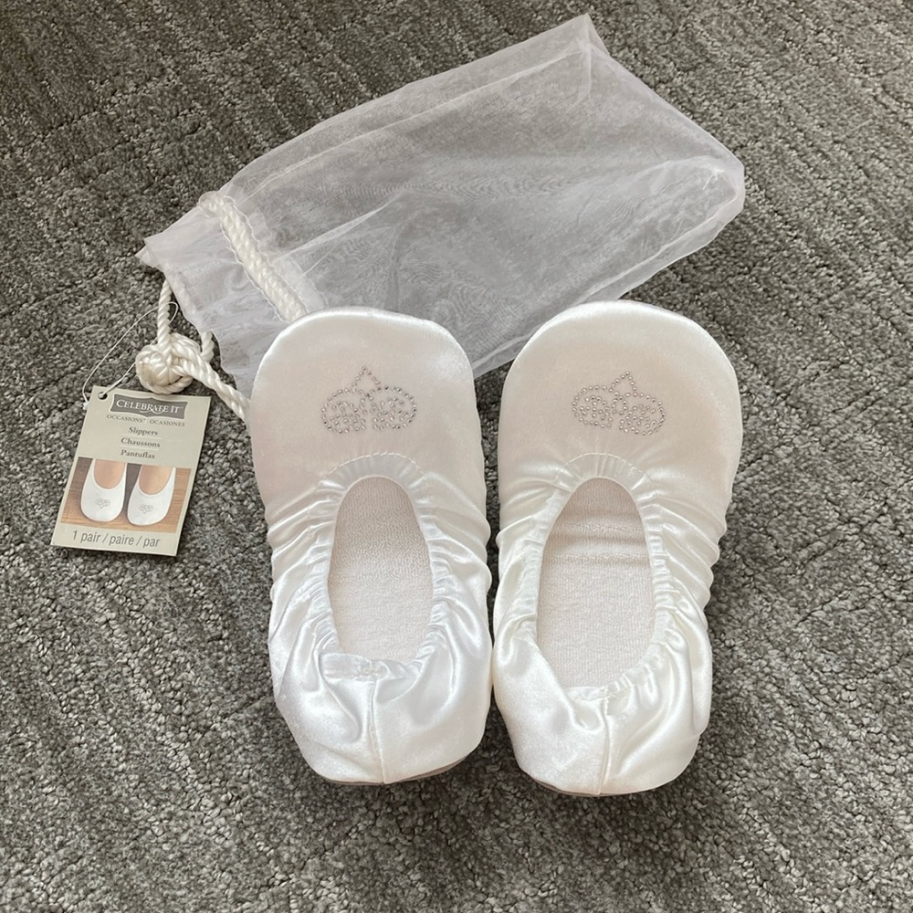 Celebrate It White Satin Padded Slippers